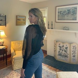 Lea & Viola Black Blouse with Sheer Sleeves